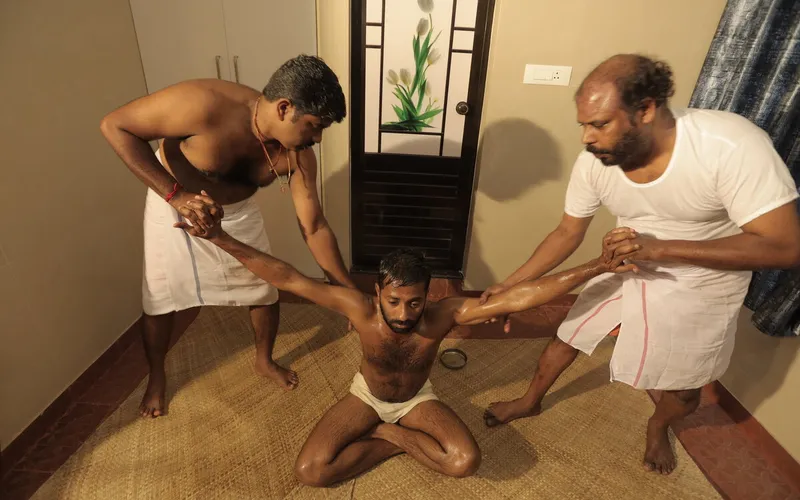Marma Abhyangam for chronic back pain at Agasthya Ayurvedic Hospital, Kerala