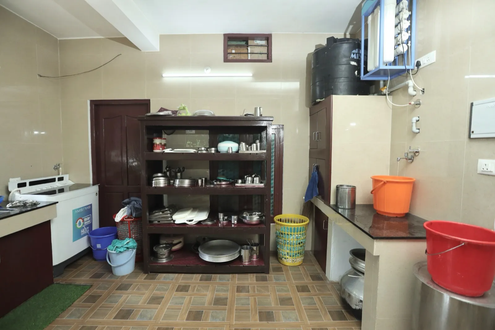 Hospital kitchen where patient meals are freshly prepared at Agasthya Ayurvedic Hospital