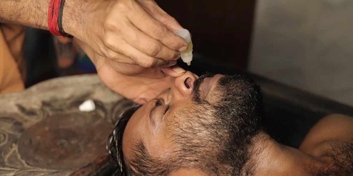 Nasyam Ayurvedic nasal therapy for cervical spondylosis and sinusitis at Agasthya Kerala