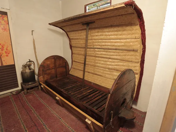 Traditional wooden steam box (swedana chamber) used for Bashpa Swedam medicated steam therapy at Agasthya, Kerala