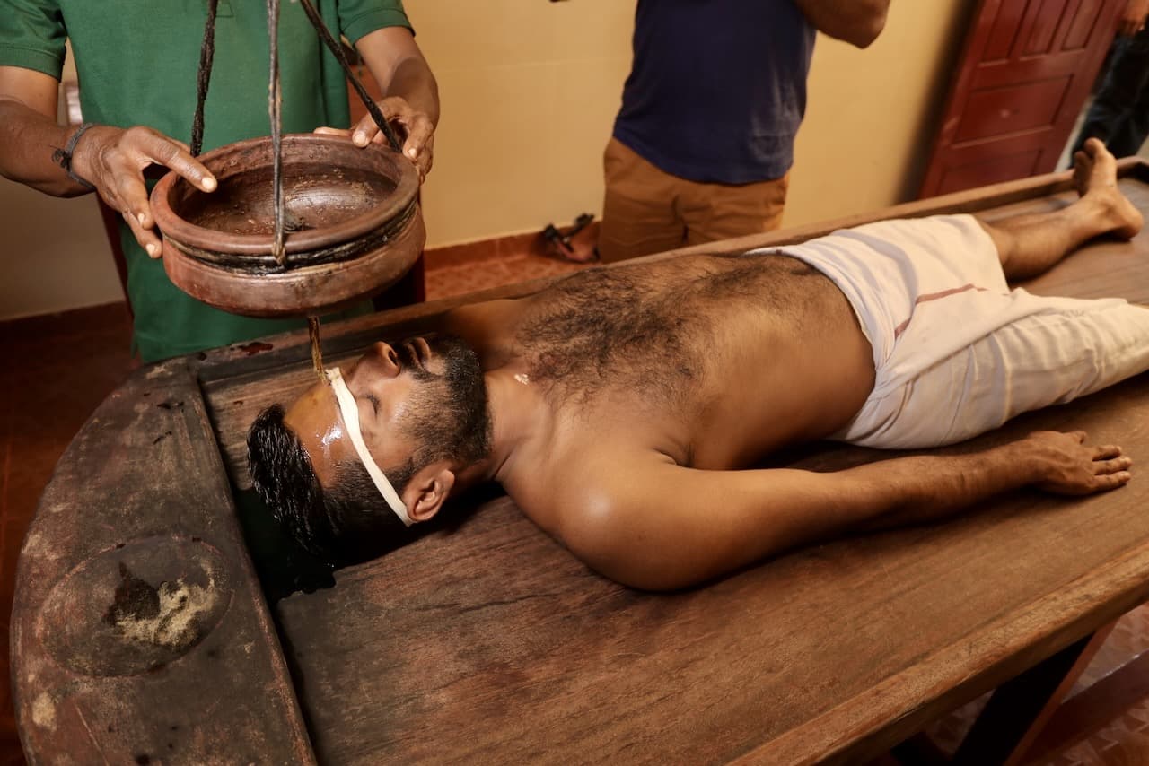 Ayurvedic treatment in progress